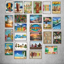 Surf Aloha Hawall винтажная жестяная вывеска хула пляж металлическая пластина для стены паба кафе домашнего искусства Ремесло Декор Куадрос DU-4007A
