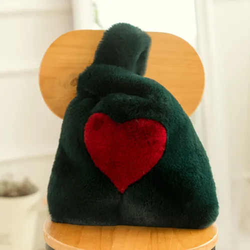 Мягкие сумки из искусственного кроличьего меха, женская сумка в форме сердца, милая сумка для покупок со смайликом, милая маленькая сумка с рисунком, зимние клатчи - Цвет: 7