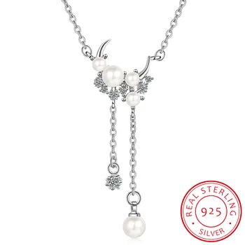 

Delicate Moon Long Tassel Pendant Necklace 925 Sterling Silver Pearl Charm Clavicle Chain Necklace For Women S-N522