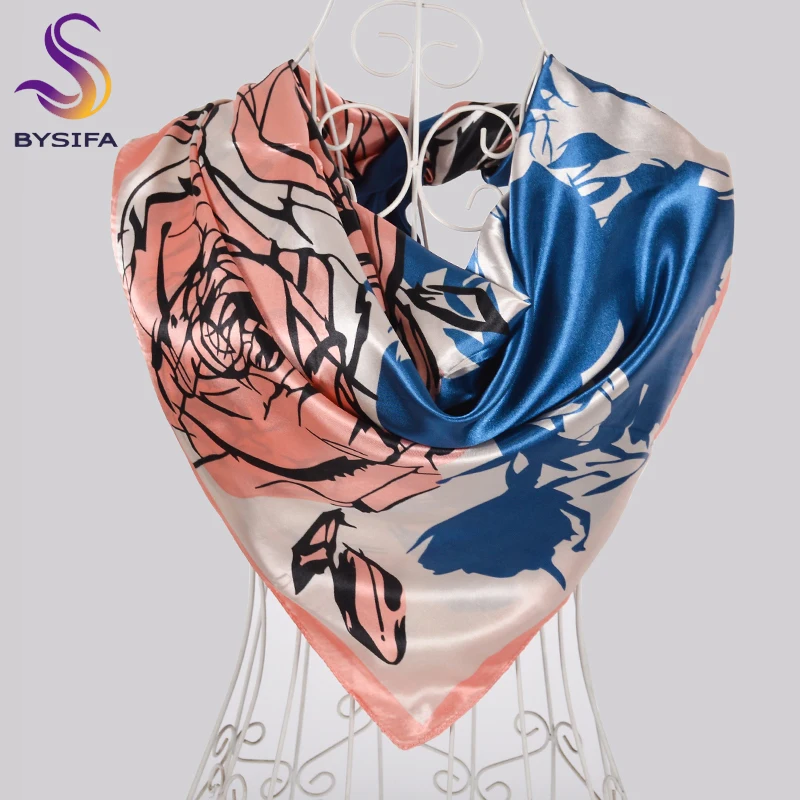 [BYSIFA] Winter Grey Silk Scarf Shawl Fashion Lace Pattern Printed Women Large Square Scarves Wraps Spring Autumn Elegant Cape |