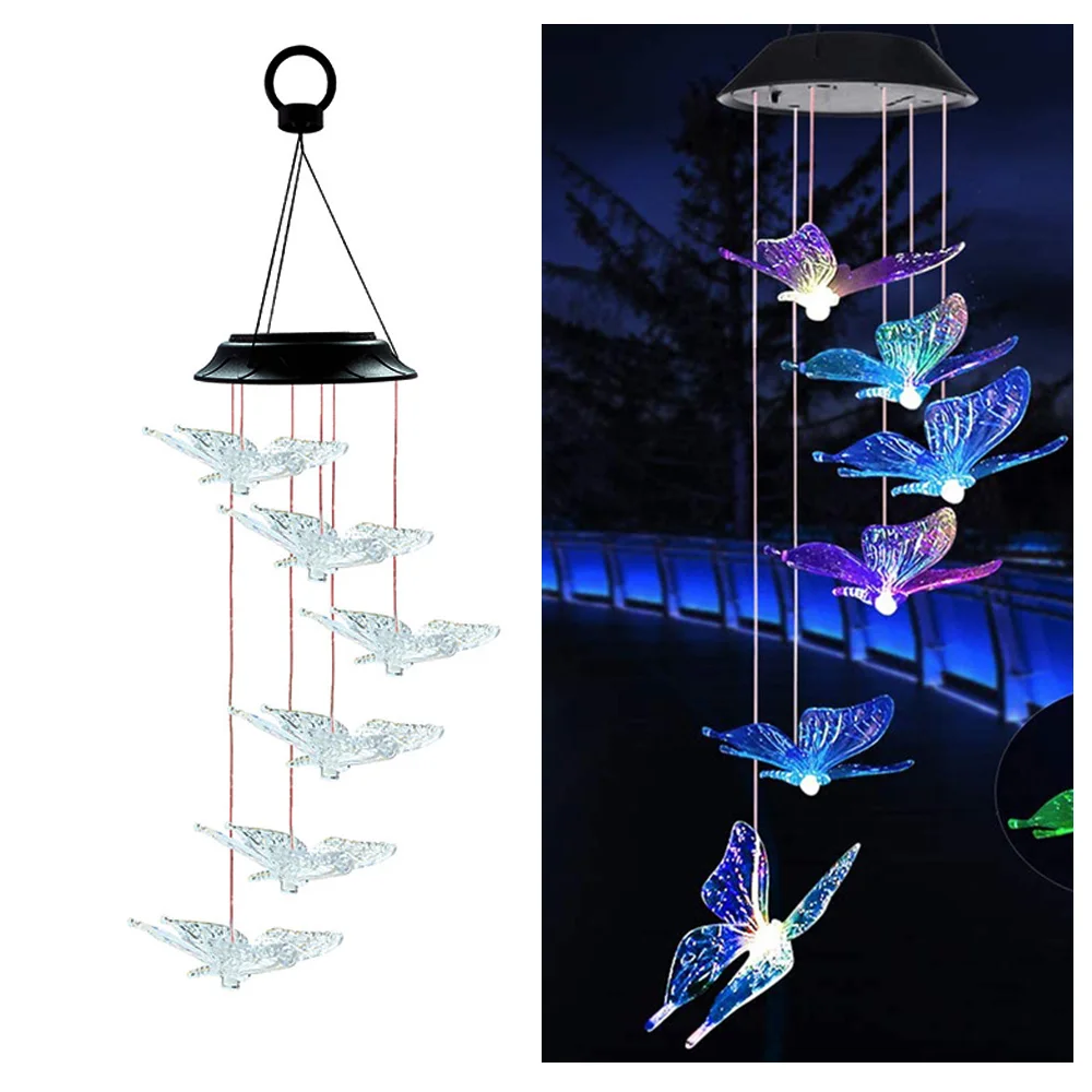 

Ветровой колокольчик на солнечной батарее, хрустальный шар, бабочка Колибри, водонепроницаемый уличный светильник для патио, двора
