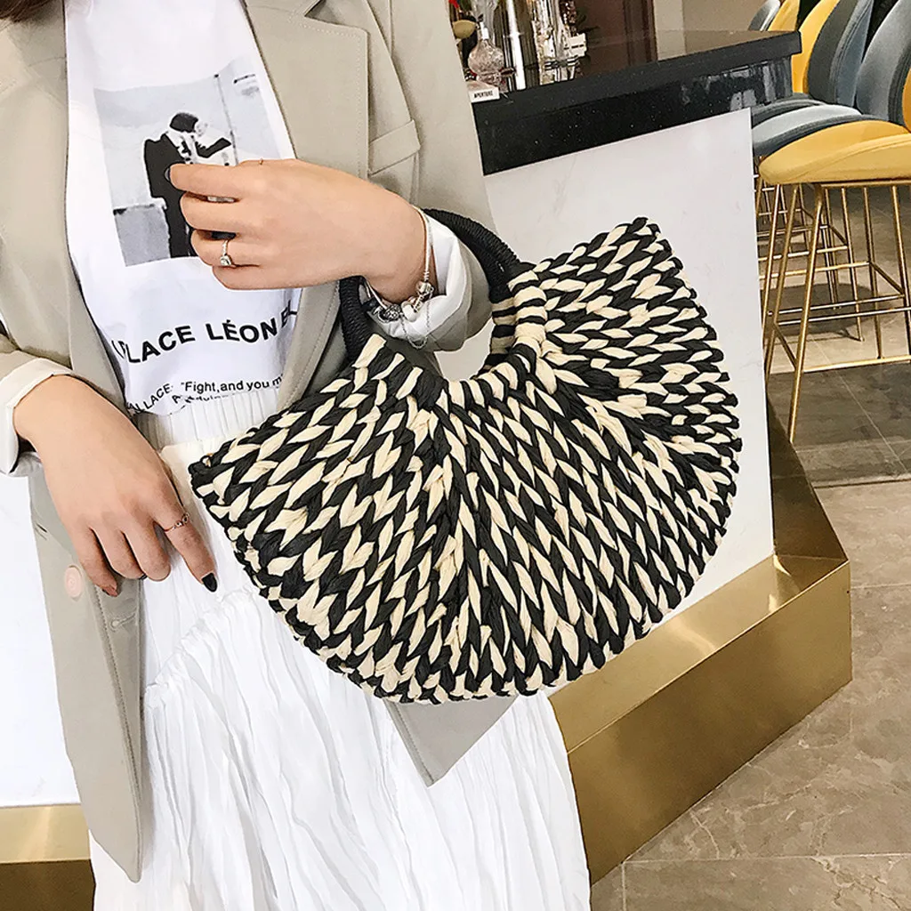 

Handbag Female Big Travel Vacation Totes Bamboo Handbag For Ladies Handmade Woven Straw Beach Bag Summer Women's Purse bolsa