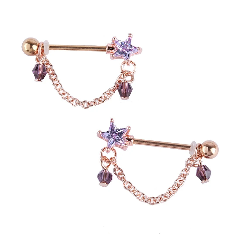 

1Pair Tassel 14Gstainless Steel Crystal Nipple Piercing Jewelry Rose Gold Sexy Nipple Shield Pircing Jewelry Nipple Piercing Bar