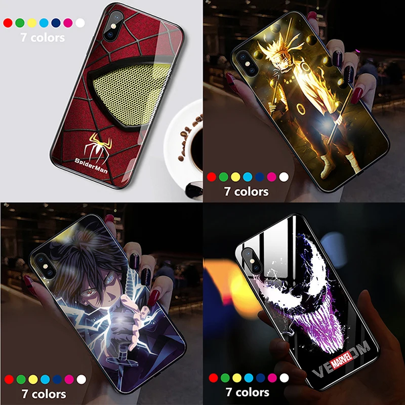 

For I Phone 8 Plus Iron Man Spiderman Led Flash Luminous Case for Iphone 7 6s 6 Plus X Xr Xs Max Naruto Sasuke Cover for Huawei