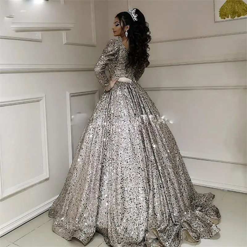 Aso Ebi, расшитое блестками вечернее платье с поясом, длинные рукава, Блестящие Блестки, платье для выпускного вечера знаменитостей размера плюс, вечерние платья в Дубае