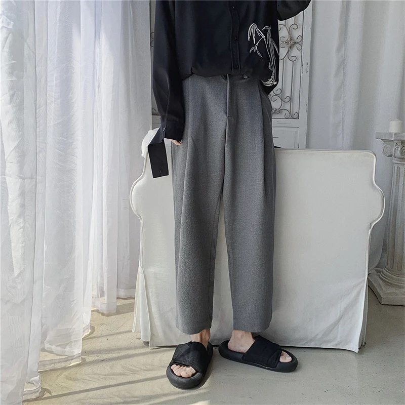 

2019 Spring And Autumn New Handsome Straight Casual Korean Version Of The Loose Wild Nine Points Suit Pants Gray / Black M-2XL