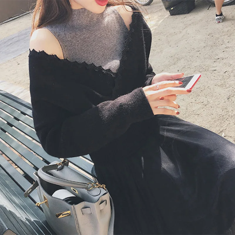 Осень зима 2020 Новый Модный женский однотонный вязаный свитер топ и сексуальное