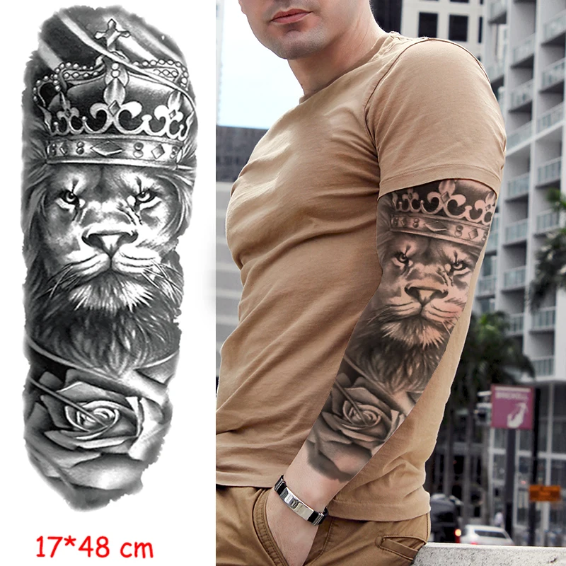 Водостойкая временная татуировка наклейка Лев девственница полная рука цвет поддельные татуировки большого размера флэш-тату рукава татуировки для мужчин и женщин - Цвет: 3