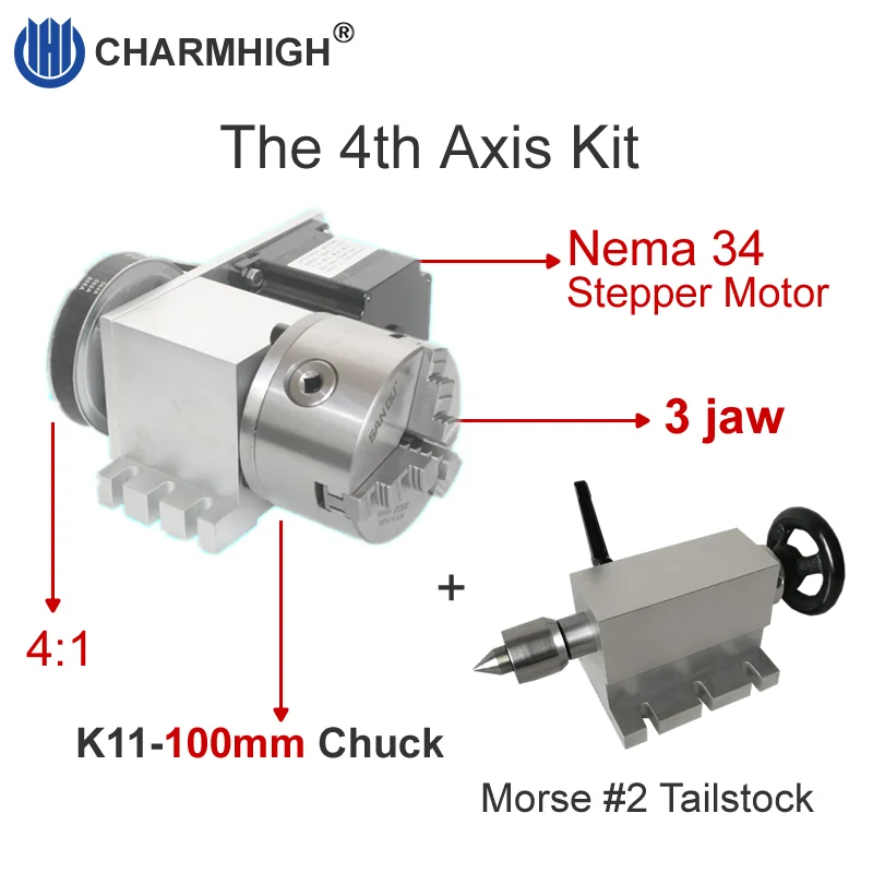 Nema 34 шаговый двигатель (4:1)(K11-100mm) патрон 100 мм CNC 4-я ось (aixs роторная ось) + задний