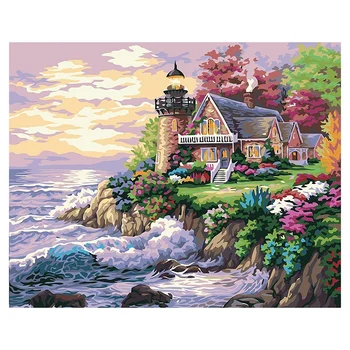 

Paint By Numbers for Adults and Kids DIY Oil Painting Gift Pre-Printed Canvas Art Home Decoration -Spring Lighthouse