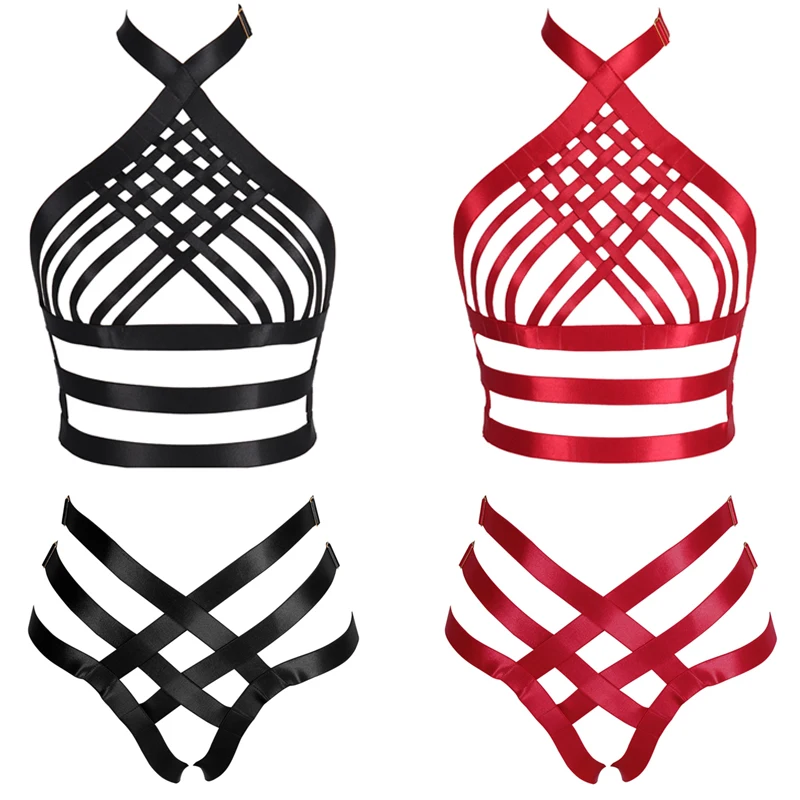 Укороченный топ с вырезами на груди бюстгальтер в клетку фетиш нижняя одежда