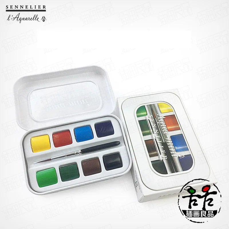 Sennelier-pintura de acuarela de Grado Maestro, mini conjunto de 8 colores, color sólido, color agua miel, medio bloque