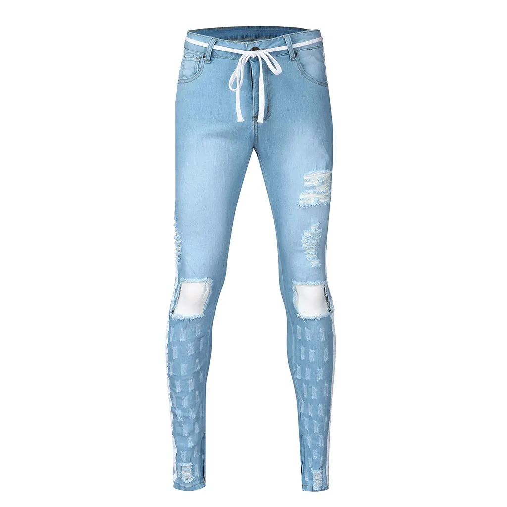 Men's Fashion Denim Cotton Straight Hole Trouser Distressed Jeans mens jeans big sizes ripped jeans for men stretch denim mens