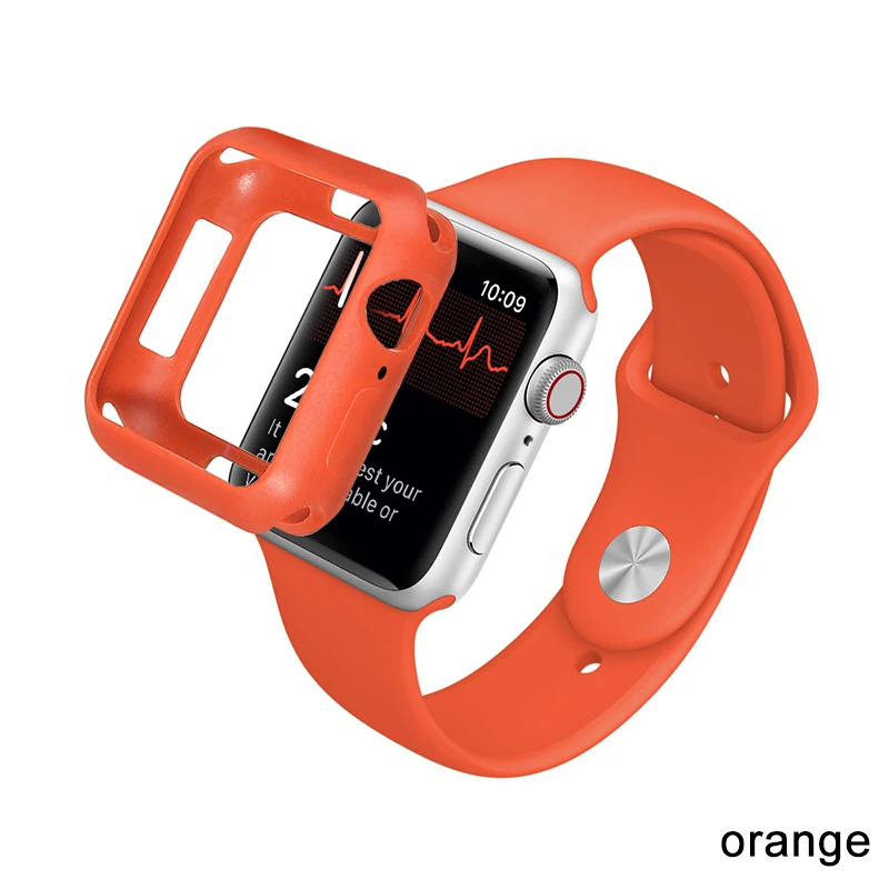 Orange \ Матовый ТПУ чехол для Apple Watch Series 5 4 44 мм 40 мм цветная крышка полная защитная оболочка для iWatch 5 4 40 мм 44 мм бампер для часов - Цвет: Orange