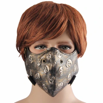 

Skull Face Mask Unisex Retro Style Creative Printed Outdoor Dustproof PU Leather 23.5*15CM Decoration Accessories Face Mask