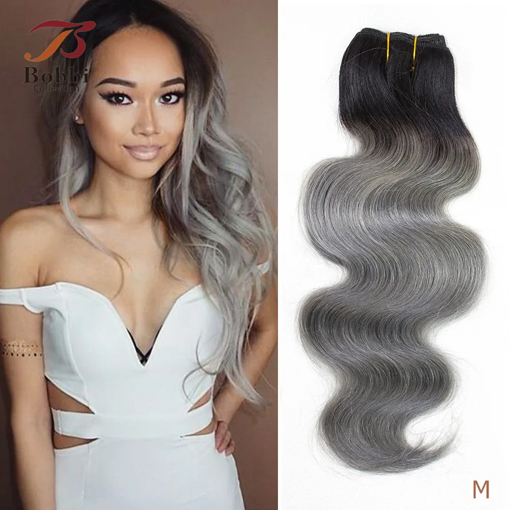 Bobbi Collection 1b Dark Grey Two Tone Ombre Hair Weave Bundles 2/3/4