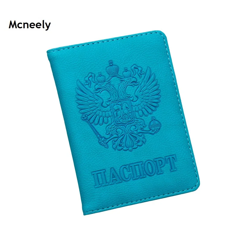 Sky Blue MCNEELY RFID чехол для паспорта России бизнес многофункциональный кошелек для кредитных карт Чехол-органайзер с держателем авиа-билетов - Цвет: Sky Blue