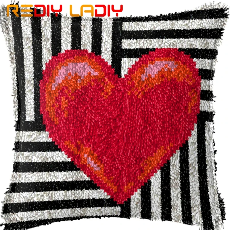 Latch Hook Kit Make Your Own Cushion Big Red Love Printed Canvas