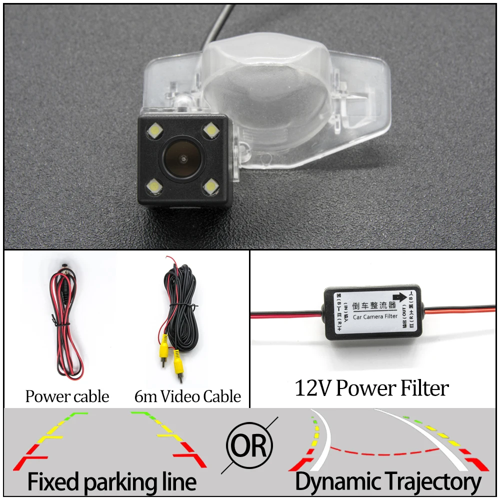 Фиксированная или динамическая траектория Автомобильная камера заднего вида для Honda Fit CRV Fit jazz Odyssey Accord Crosstour принадлежности для парковки автомобиля - Название цвета: 4LED Camera N Filter