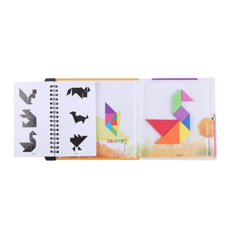 Montossori Детские Магнитные пазлы Tangram Jigsaw Toys детские игрушки Challenge Your IQ Magic Book Set Детские развивающие игрушки Прямая поставка