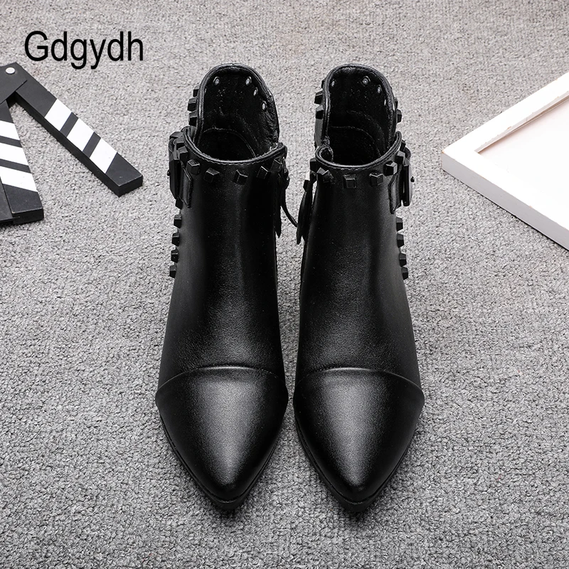Женские ботильоны с заклепками Gdgydh черные кожаные вечерние ботинки челси на