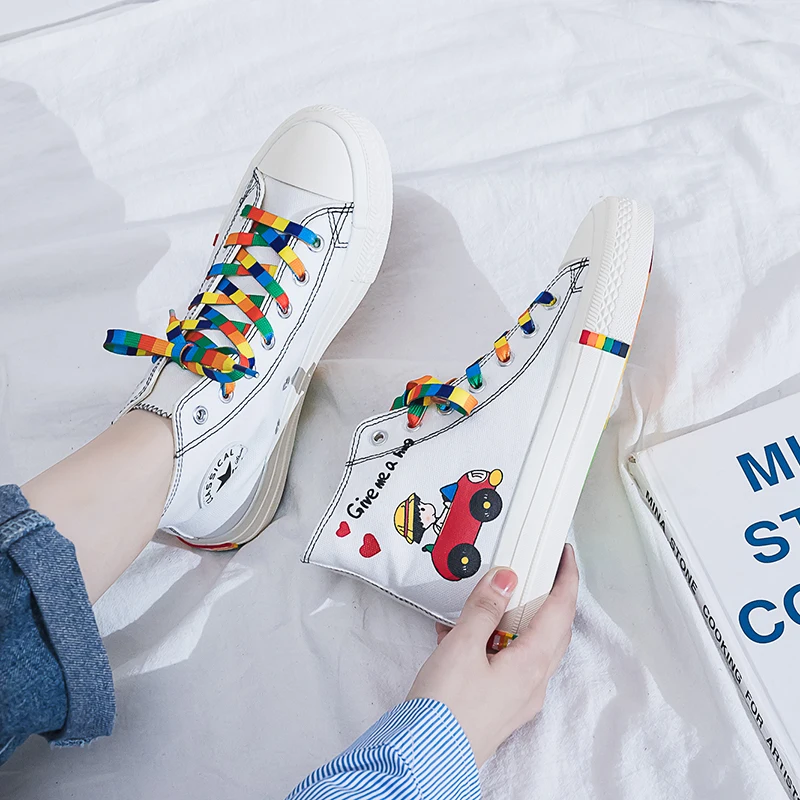 

Anime graffiti shoes female 2019 tide shoes new wild Korean high-top canvas shoes ulzzang small whiteboard shoes