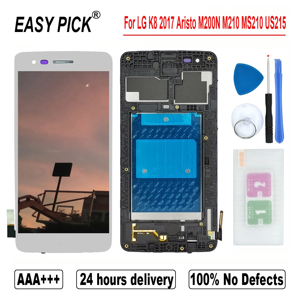 Tanie Dla LG K8 2017 Aristo M200N M210 MS210 US215 wyświetlacz LCD montaż digitizera ekranu dotykowego z ramą darmowe narzędzia