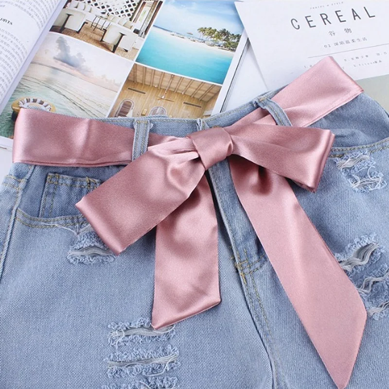 Fashion Wide Waist Fabric Belts Women Ladies Silk Scarf Solid Ribbon Knot Rope For Dresses