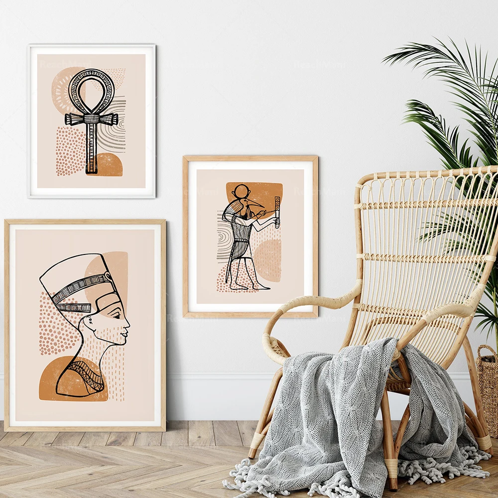 고대 이집트 벽화 | Ankh 네페르티티는 마술 지팡이 아트 포스터 팩 | 아이코닉 포스터, 역사적 상징주의 갤러리 팩