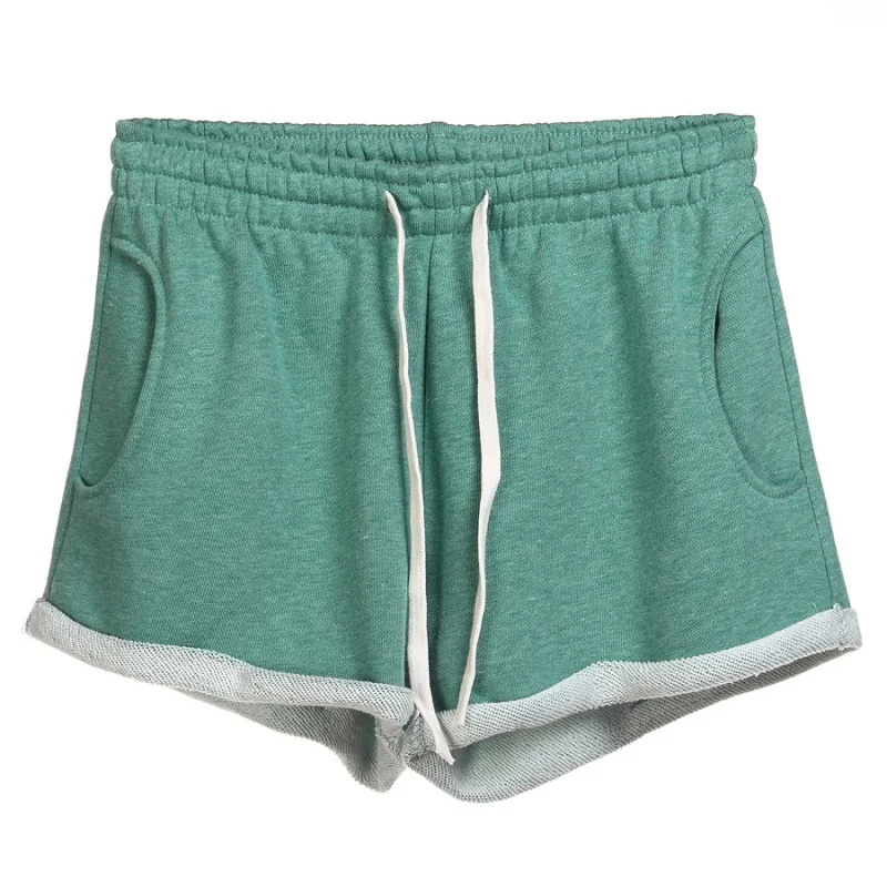 New Summer Women's Shorts Cotton Women Fashion Wide Legs Casual Shorts Bikes Elastic Waist Loose Female Short Plus Size Lace-Up - Цвет: Stone green