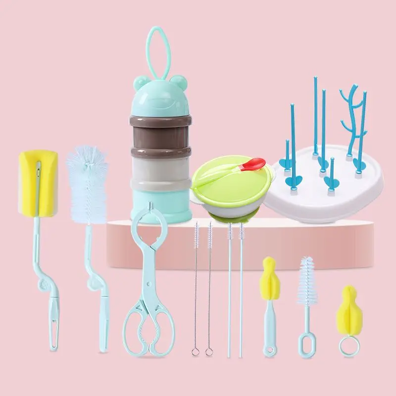 

D Ten Sets of Bottle Brush Set Wash Bottle Brush Teat Brush Straw Brush Cleaning Brush Sponge Set 360-Degree Rotating
