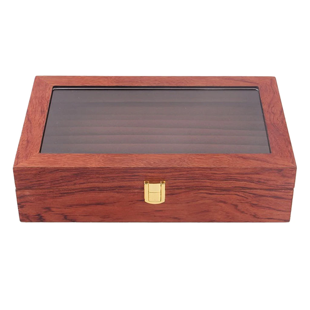 Glass Lid Rosewood Ring Tray Jewellery Display Storage Box Jewelry Holder Storage Organizer Stand, 9 Slots