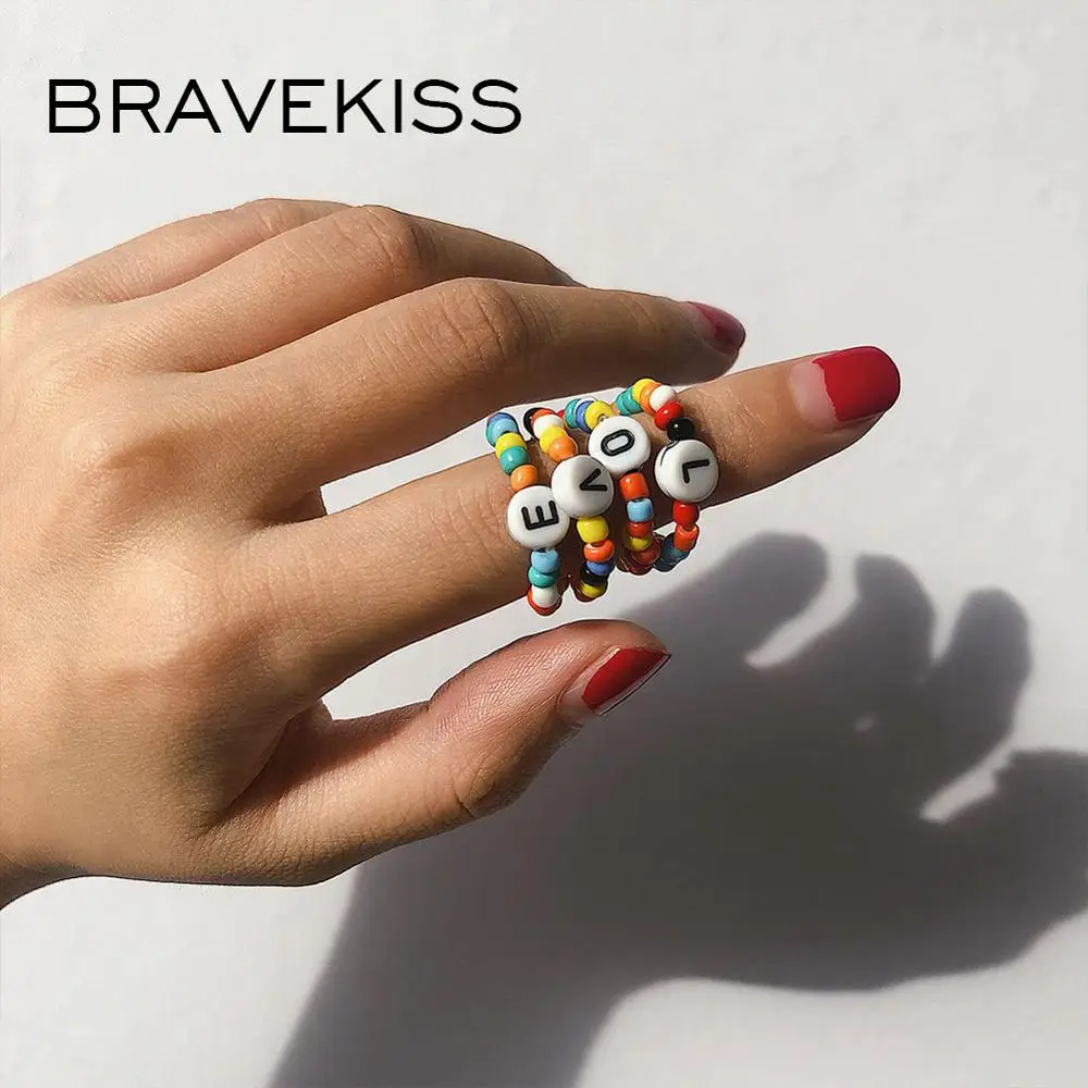 BRAVEKISS многоцветные кольца Vsco с надписью LOVE, кольца дружбы для мальчиков и девочек, милые кольца Joy, пляжные счастливые кольца для друзей, ювелирные изделия BPR0218