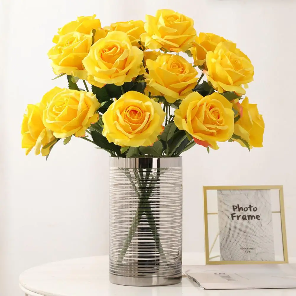 Artificial Rose Flowers Real Touch Prop with 10Heads for Home Wedding