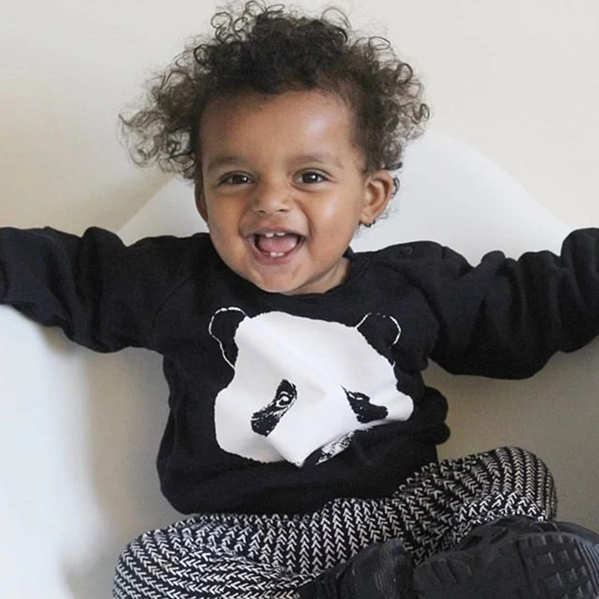 Toddler Baby Kids Boys Girls Clothes Panda Printed Long Sleeve Sweatshirts Top Winter Autumn Black Grey Casual Pullovers
