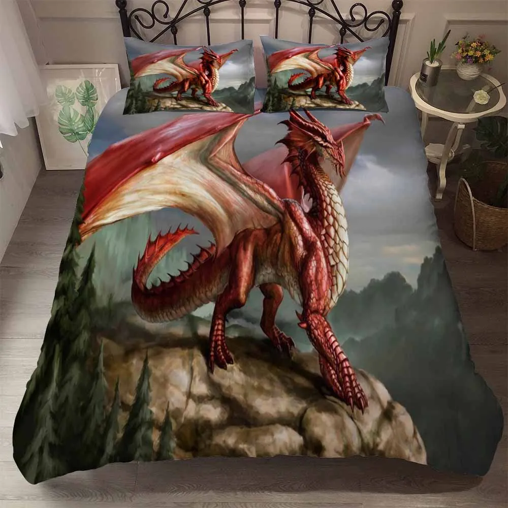 

HELENGILI 3D Bedding Set Godzilla Dragon Print Duvet Cover Set Bedcloth with Pillowcase Bed Set Home Textiles #GSL-33
