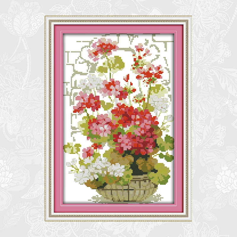 

The pink geranium Printed on Canvas Cross stitch kits 11CT 14CT DMC Embroidery Needlework DIY Handmade Crafts Wholesale
