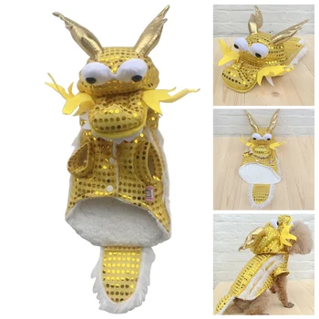 

Funny Cat Clothes New Year's Pet Chinese Costume Sequins Lion Dance Dragon Dance Dog Clothes