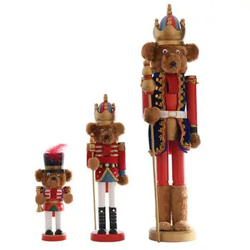 

Newest Christmas Bear Wooden Nutcracker Soldier Puppet Doll Walnut Decorations For Home Living Room Bedroom #4W