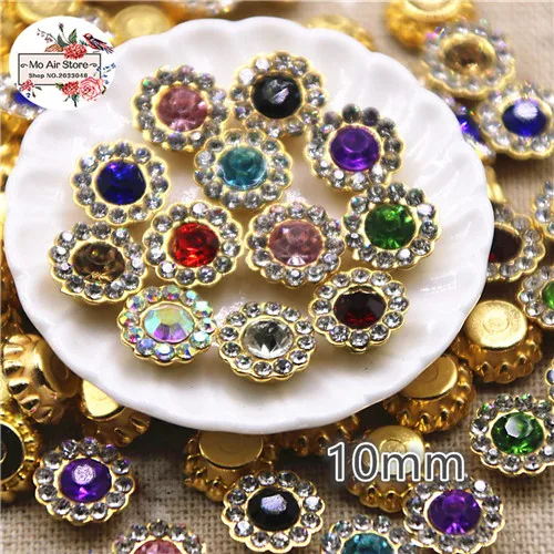 mix color 50pcs 50 шт. 10 мм разноцветные блестящие стразы Круглые Цветочные пуговицы домашние фигурки для сада Кабошон Скрапбукинг DIY аксессуары - Цвет: mix color 50pcs