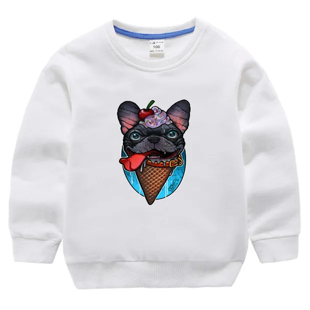 Children's sweater European and American fashion cartoon puppy ice cream print long sleeve round neck boy girl children sweater - Цвет: Bai