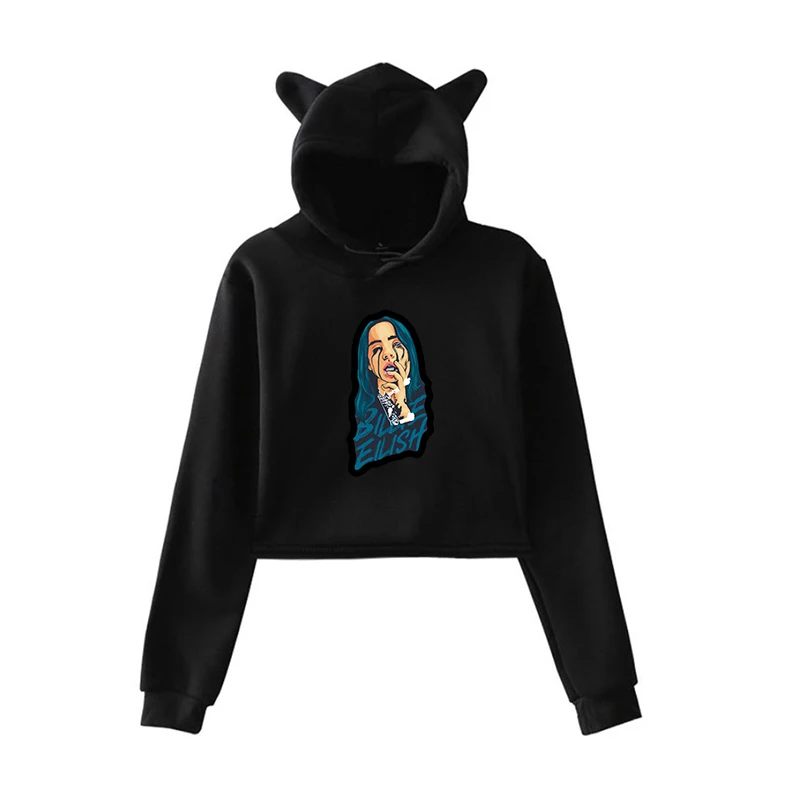 17 black Укороченный свитер с капюшоном Billie Eilish, женские толстовки, розовая одежда, пуловер, свитер для девочек-подростков, осенняя уличная одежда - Цвет: 17 black