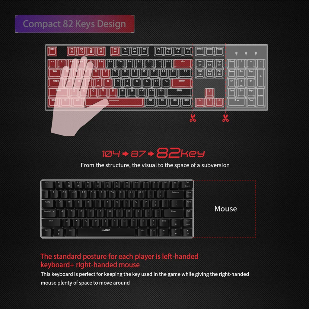 AJAZZ RGB Mechanical Keyboard Mini 82 Keys Layout Blue Black Switches Wired