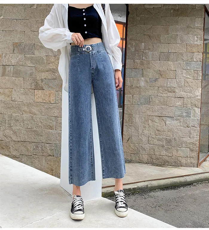 Denim wide-leg pants jeans woman loose high waist cec straight pants fall feeling thin slim Retro jean femme trouser