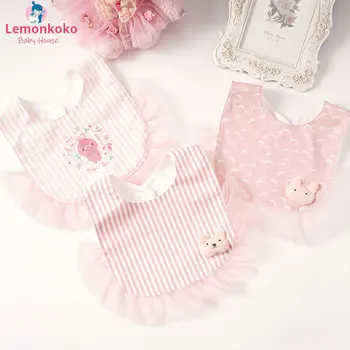 

Lemonkoko Baby bib angel wings shape boys and girls saliva napkin lace children's cotton bib