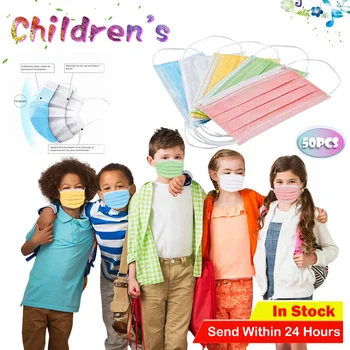 

50PC Disposable Boy And Girl Colorful masques For Children Kids Wegwerp Ear Loop Mond Masker Dustproof 3-Layer Non-Woven masques