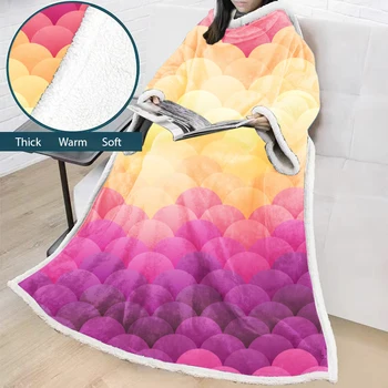 

2019 Winter Gradient Fish Scale Blanket With Sleeve Plush Coral Fleece Warm Weighted Blanket Soft Sofa Bed Travel Throw Blankets