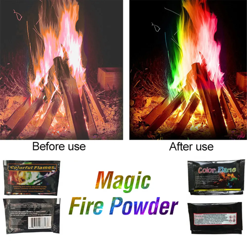 Magic Fire Coloured Neon Flames Sachets Mystical Bonfire Camping Happy Pit  Glow