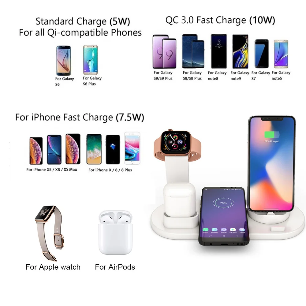 4 в 1 беспроводная зарядная док-станция для Apple 5 3 Watch Airpods iPhone 11 Pro Max X XR XS 8 Plus Док-зарядное устройство Подставка держатель
