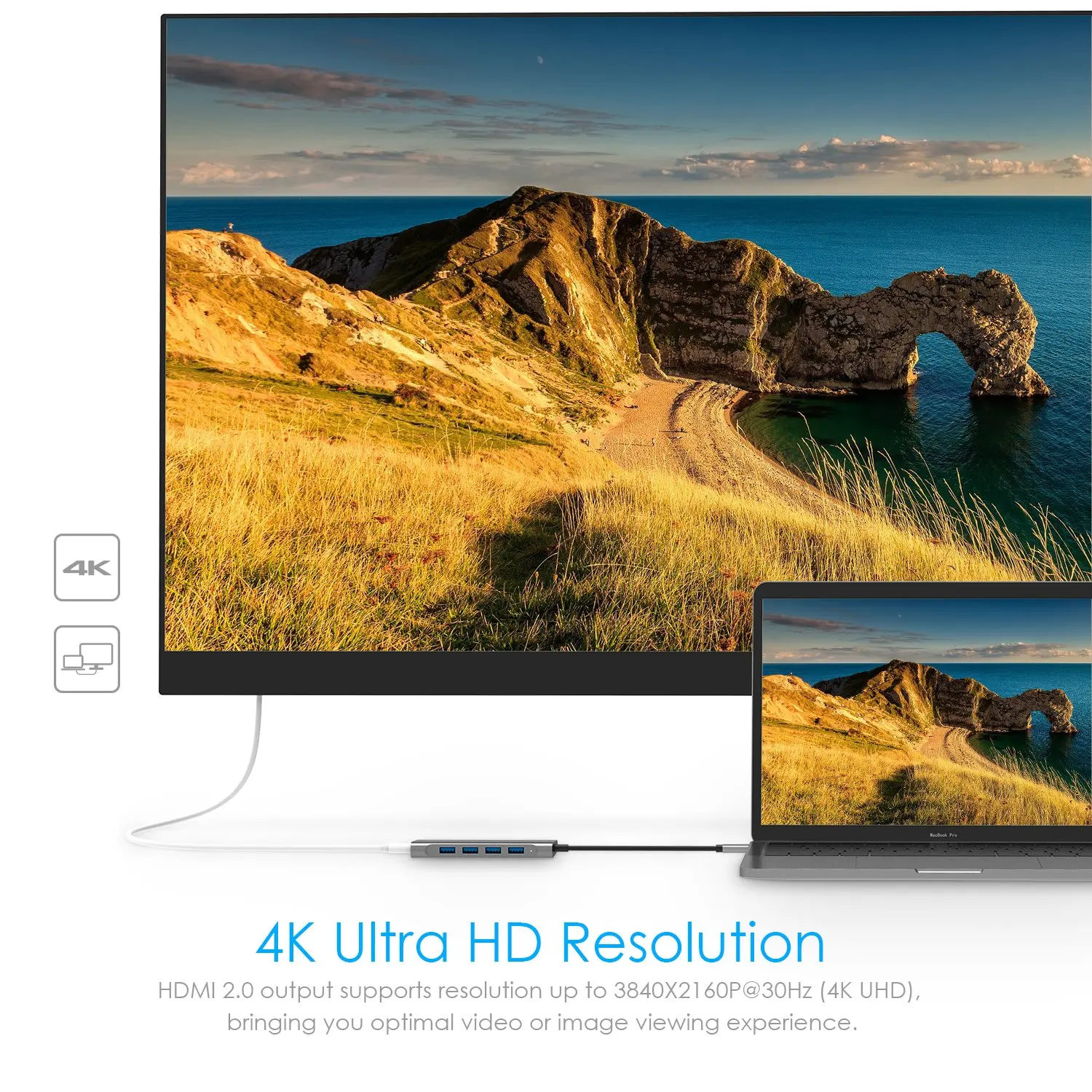 USB-C многопортовый концентратор с 4K HDMI выходом, 4 USB 3,0, type C зарядный адаптер совместимый MacBook Pro 13/15(Thunderbolt 3 порт